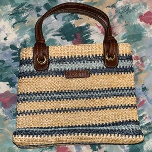 Rosetti Striped crochet faux straw mini Tote